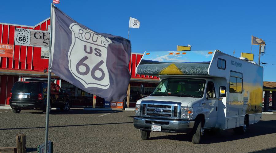 Route 66 on the road in camper