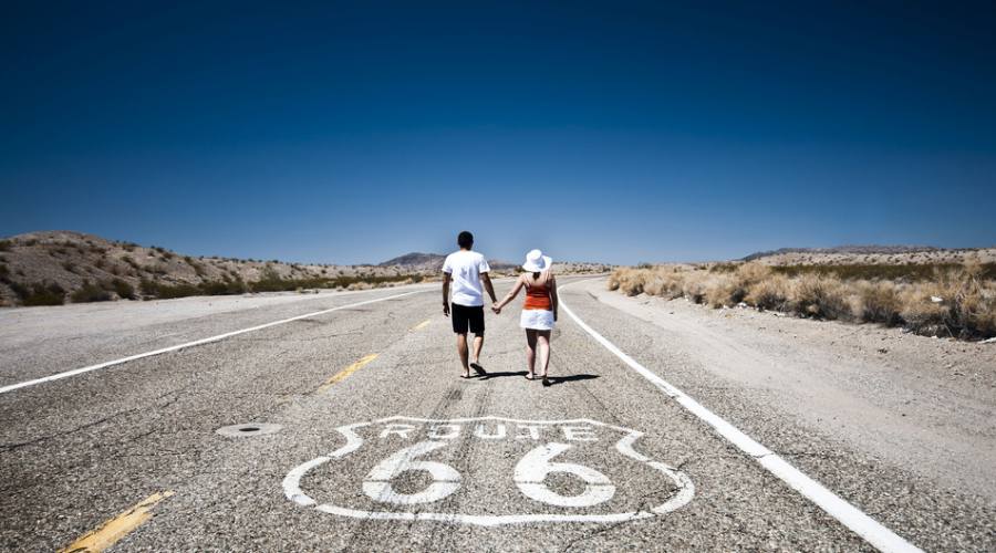 Route 66 on the road in camper