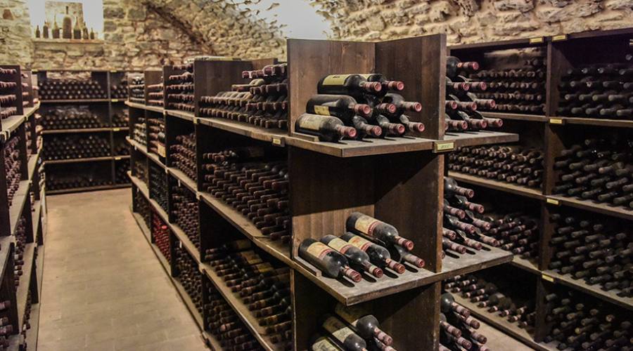 Vecchie bottiglie in una cantina